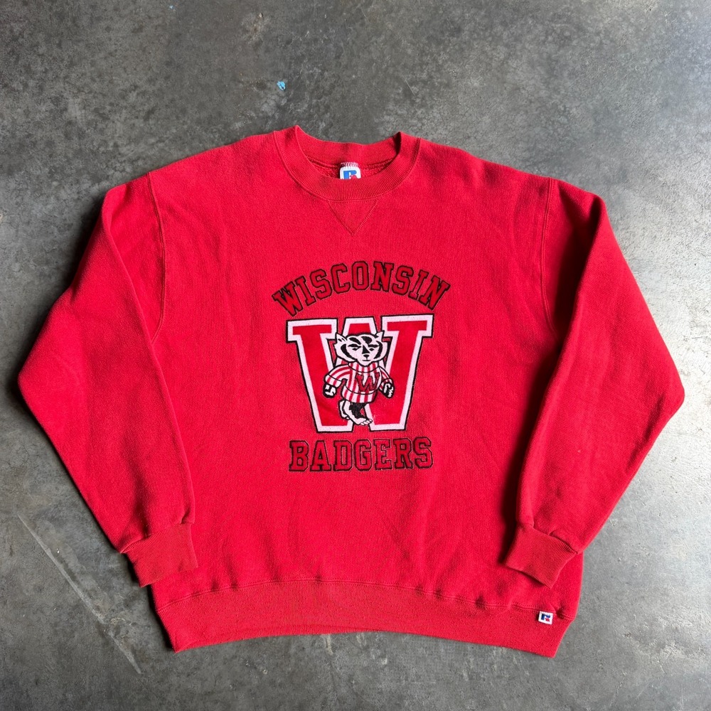 Vintage 80s 90s Russell Athletic University of Wisconsin Badgers Sweatshirt Sz L